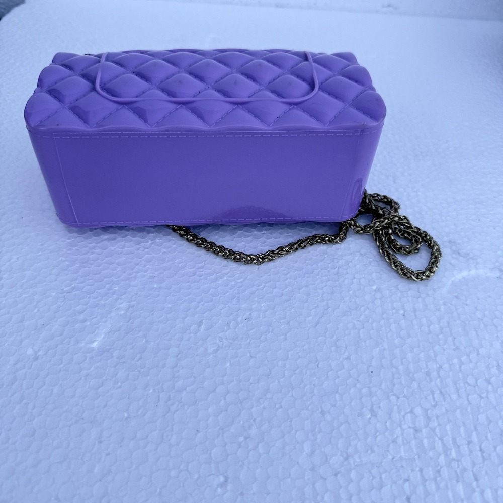 Quilted Crossbody Bag Womens Small Purple PVC Chain Strap Shoulder Turn Lock - Picture 5 of 9